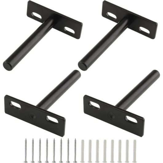 Cyslmuk - 4 Pack 3 Inch Floating Shelf Brackets, Heavy Duty Blind Shelf Brackets, Hidden Wall Mounted Brackets for Wood Floating Shelves, Black