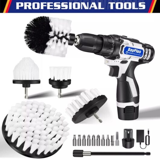 Drill Brush Tool Power Scrubber Drill Attachments For Carpet Tile Grout Cleaning 2xBattery