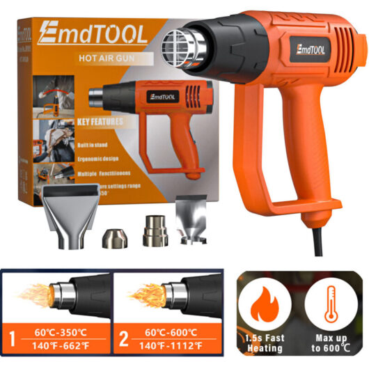 Heat Gun Hot Air Gun Dual Temperature Power diy Tool Paint Stripper + 4 Nozzles