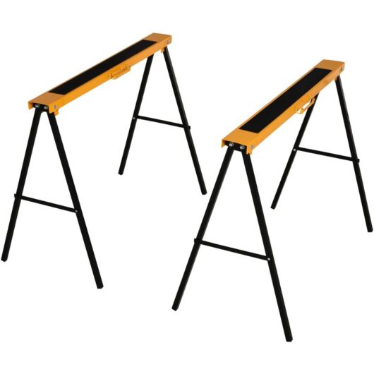 Homcom - Set Of 2 Folding Saw Horses Steel Frame w/ Anti-Slip Platform Handle diy
