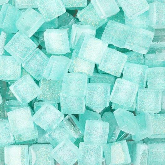 1 kg glass mosaic tiles, square glass mosaic glass pieces for crafting, decorating, 1 x 1 cm (water blue)