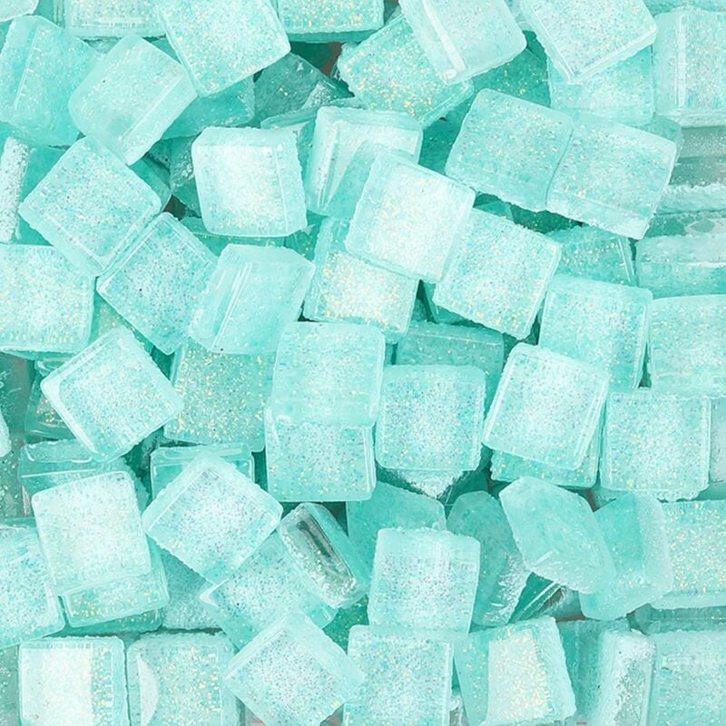 1 kg glass mosaic tiles, square glass mosaic glass pieces for crafting, decorating, 1 x 1 cm (water blue)