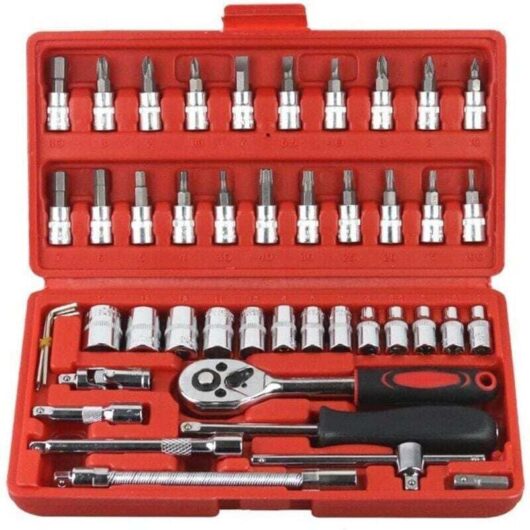 46 Piece 1/4 Inch Drive Socket Ratchet Wrench Set with Metric Sockets and Extension Bar for Auto Repair and Household MUMU