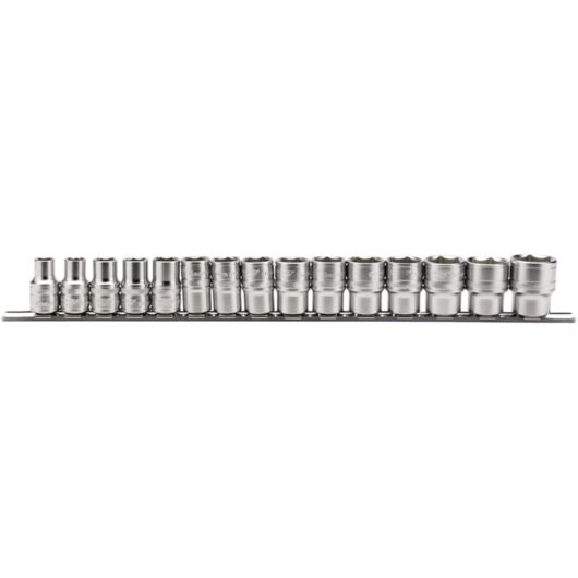 1/2' Sq. Dr. Metric Sockets on Metal Rail (15 Piece) (16496) - Draper