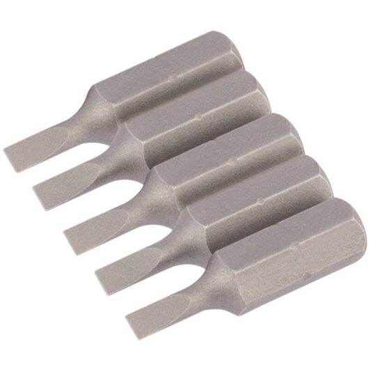 3mm 1/4 Hex. Plain Slot Insert Bit 25mm Long x 5 (63999) - Draper