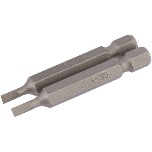 3mm 1/4 Hex. Plain Slot Insert Bit 50mm Long x 2 (64088) - Draper