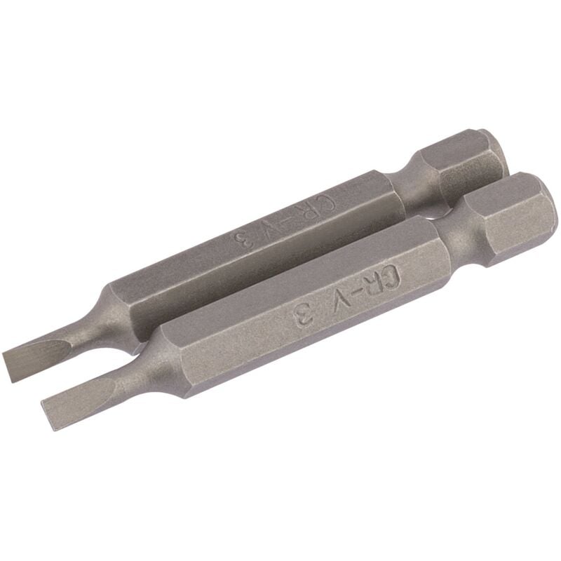 3mm 1/4 Hex. Plain Slot Insert Bit 50mm Long x 2 (64088) - Draper