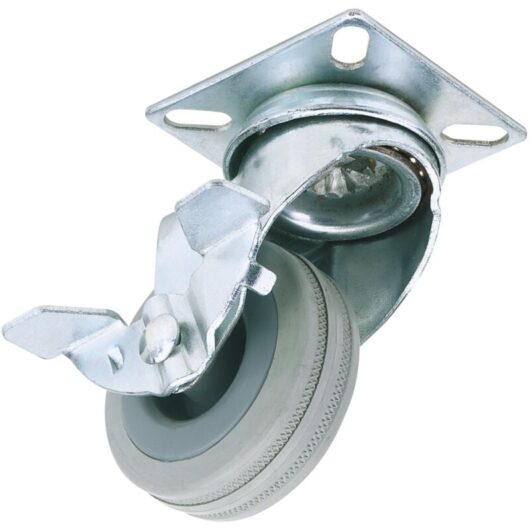 50mm Dia. Swivel Plate Fixing Rubber Castor with Brake - s.w.l 50Kg (65469) - Draper