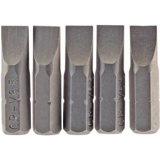 6.5mm 1/4 Hex. Plain Slot Insert Bit 25mm Long x 5 (64012) - Draper