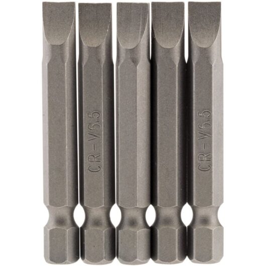 6.5mm 1/4 Hex. Plain Slot Insert Bit 50mm Long x 5 (64276) - Draper