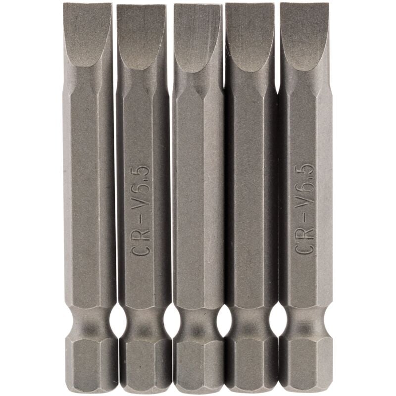 6.5mm 1/4 Hex. Plain Slot Insert Bit 50mm Long x 5 (64276) - Draper