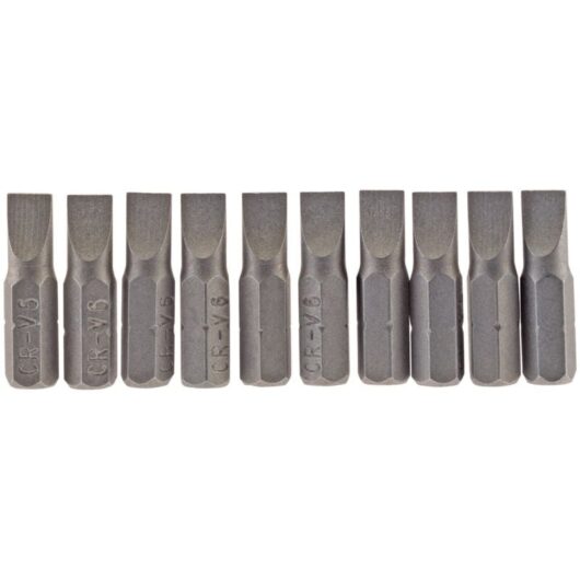 6mm 1/4 Hex. Plain Slot Insert Bit 25mm Long x 10 (64031) - Draper