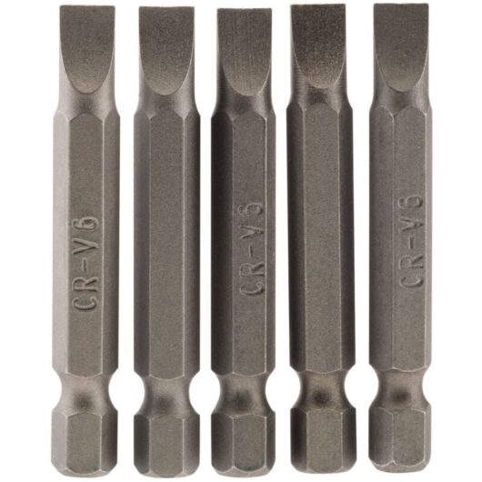 6mm 1/4 Hex. Plain Slot Insert Bit 50mm Long x 5 (64273) - Draper