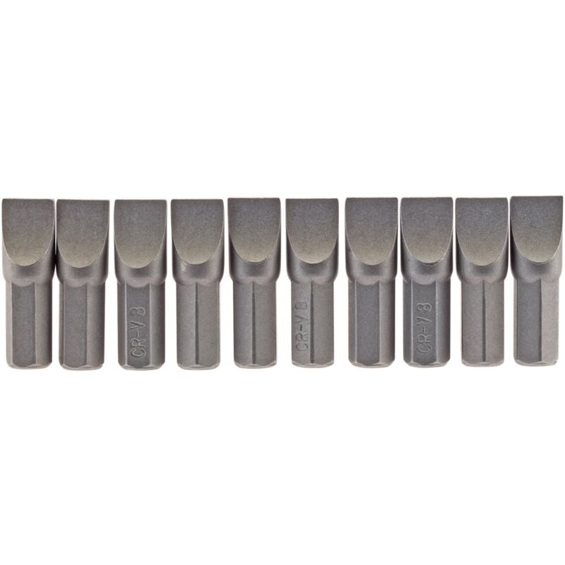 8mm 1/4 Hex. Plain Slot Insert Bit 25mm Long x 10 (64046) - Draper