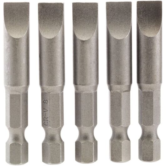 8mm 1/4 Hex. Plain Slot Insert Bit 50mm Long x 5 (64280) - Draper