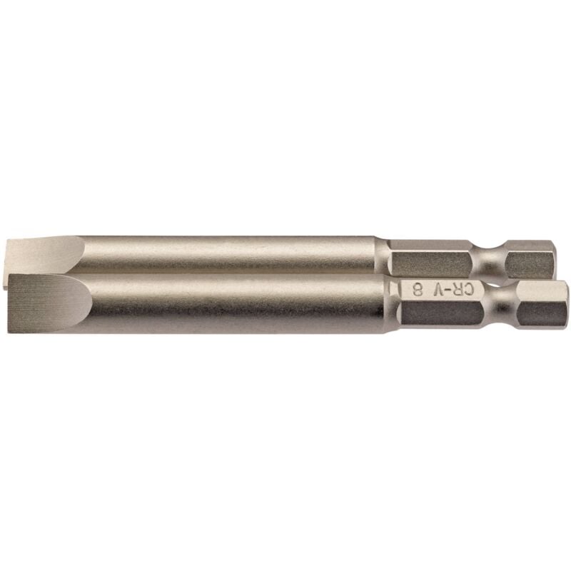 8mm 1/4 Hex. Plain Slot Insert Bit 75mm Long x 2 (64310) - Draper