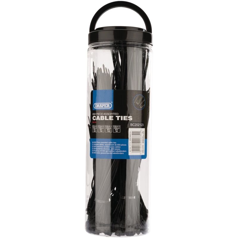 Assorted Nylon Cable Tie Pack (650 Piece)