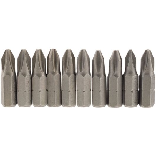 Draper 10-Piece 25mm No.2 Cross Slot (Phillips) Insert Bits with 1/4" Hex Shank