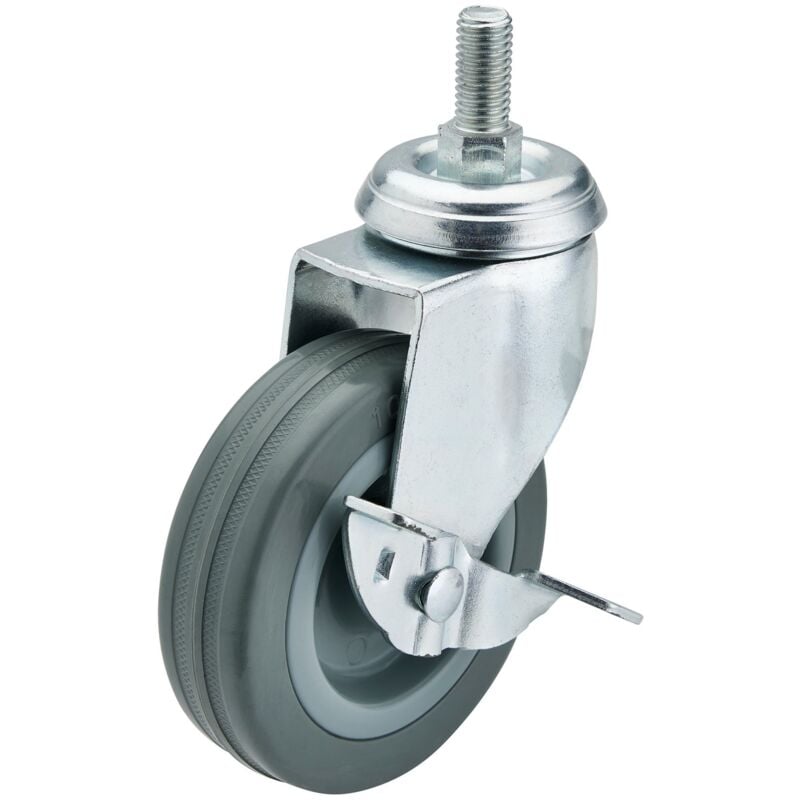 Draper - 100mm Dia. Swivel Bolt Fixing Rubber Castor with Brake - s.w.l 80Kg (65481)