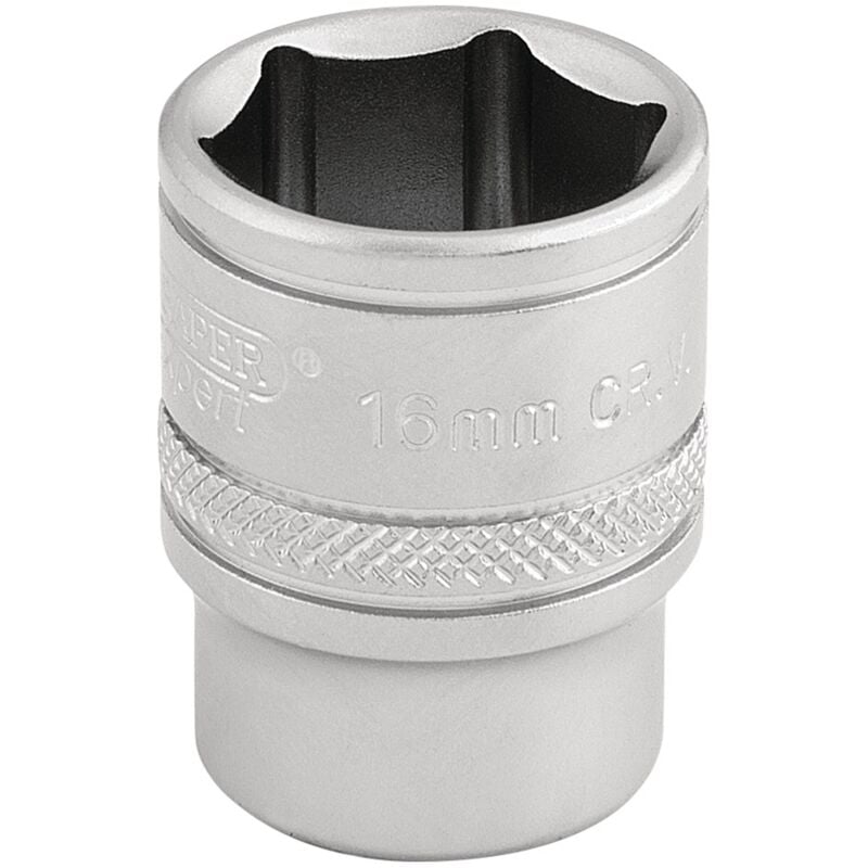 Draper 16mm 6-Point Socket for 3/8" Drive - Micro Satin Chrome Finish, Metric Size (Model 16542)