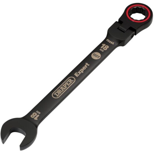 Draper 18mm HI-TORQ® Flex Head Ratchet Spanner - Black, Metric, Flexible Head Combination Wrench