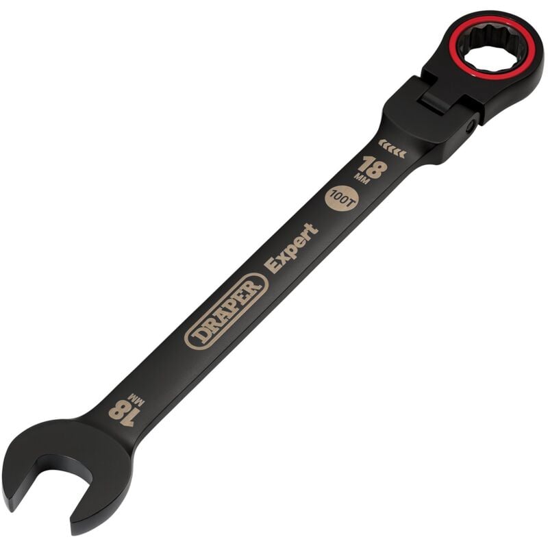 Draper 18mm HI-TORQ® Flex Head Ratchet Spanner - Black, Metric, Flexible Head Combination Wrench