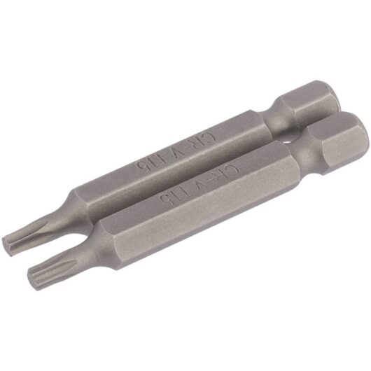Draper 2-Piece 50mm T15 Security Torx® (TX-STAR®) E-Shank Insert Bits Set - 1/4" Hex Drive