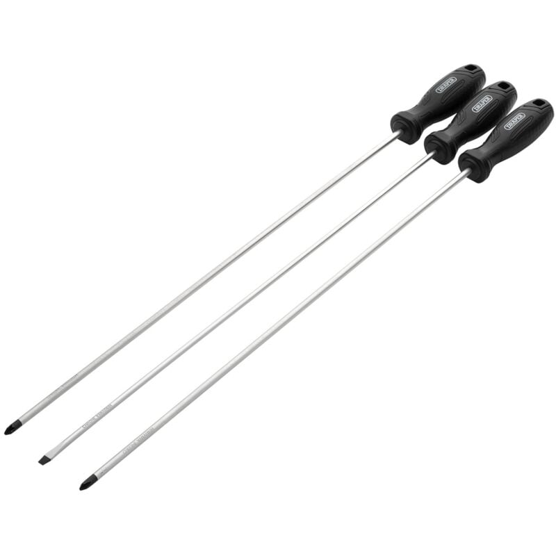 Draper 3-Piece Long Reach Hard Grip Screwdriver Set - Durable and Versatile Hand Tools for Precision Work
