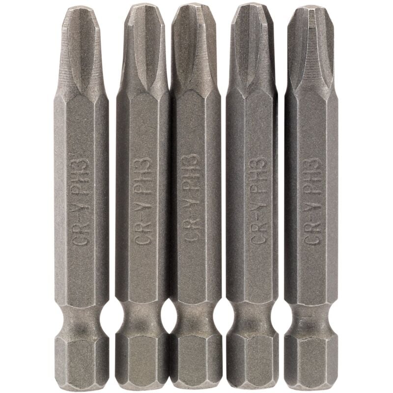 Draper 5-Piece 50mm No.3 Cross Slot (Phillips) Insert Bit Set with 1/4" Hex Shank