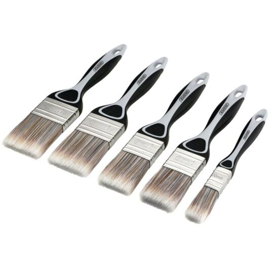 Draper 5-Piece Flat Paint Brush Set with Soft Grip Handles for Professional and DIY Painting Projects