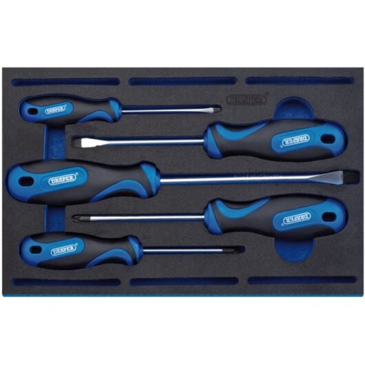 Draper Expert - Draper Soft Grip Screwdriver Set in 1/4 Drawer eva Insert Tray (5 Piece) (63400)