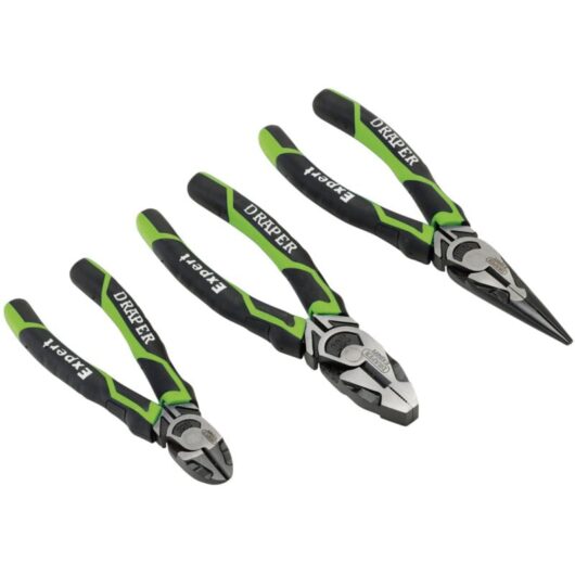 Draper High Leverage Green 3-Piece Pliers Set: Side Cut, Long Nose, and Combination Pliers (Model 28035)