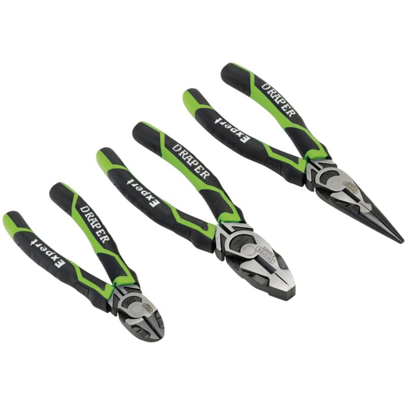 Draper High Leverage Green 3-Piece Pliers Set: Side Cut, Long Nose, and Combination Pliers (Model 28035)