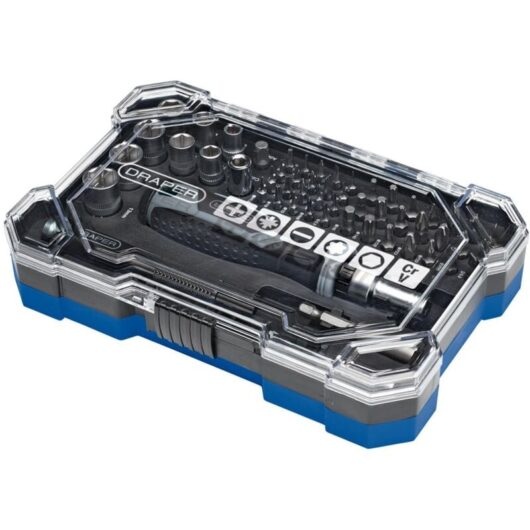 Draper SET 10 - 55-Piece Soft Grip Ratchet Screwdriver and Bit Set for Versatile Hand Tooling