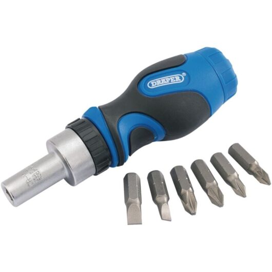 Draper Stubby Ratchet Screwdriver and Bit Set (7 Pieces) - Compact and Versatile Hand Tool for Precision Work