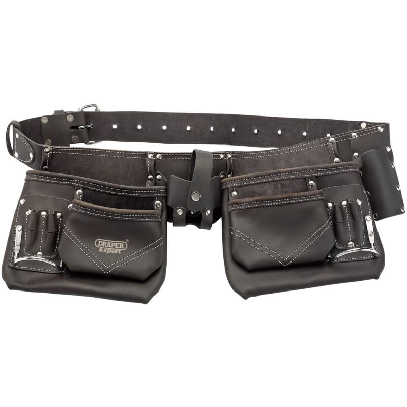 Draper Tools Leather Tool Belt with Pouch, 50mm Width, Black