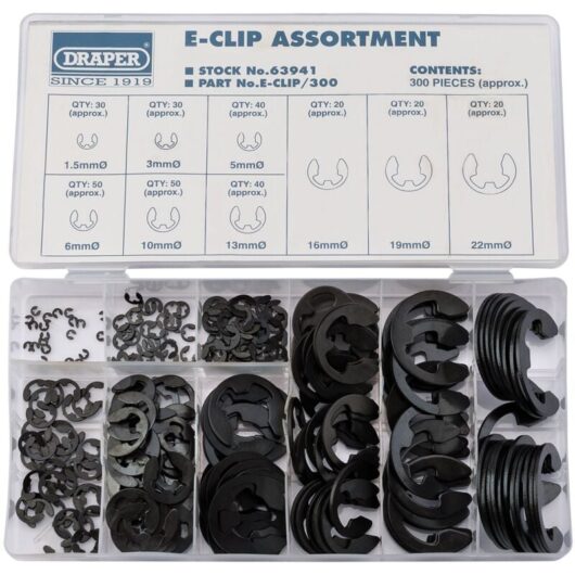 E Clip Assortment (300 Piece) (63941) - Draper