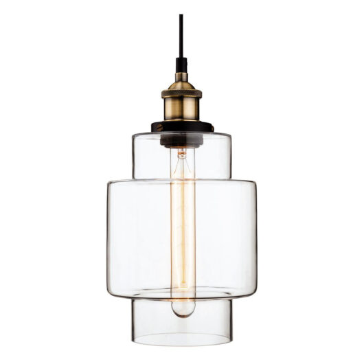 Firstlight Empire Industrial Style 17cm Pendant Light Stepped in Antique Brass and Clear Glass