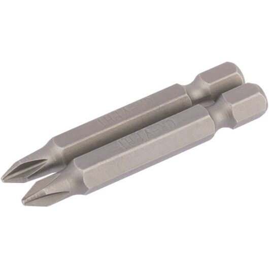 No.1 1/4 Hex. Cross Slot Insert Bit 50mm Long x 2 (64232) - Draper