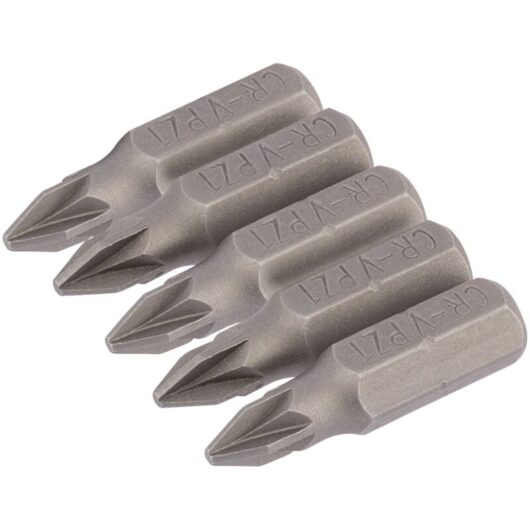 No.1 1/4 Hex. pz Type Insert Bit 25mm Long x 5 (64014) - Draper
