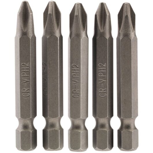 No.2 1/4 Hex. Cross Slot Insert Bit 50mm Long x 5 (64288) - Draper