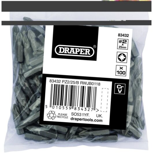 No.2 pz type 1/4' Insert Bits (Bag of 100) (83432) - Draper