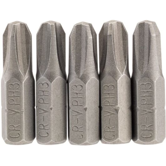 No.3 1/4 Hex. Cross Slot Insert Bit 25mm Long x 5 (64023) - Draper