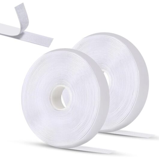 2 Pack 5m x 2cm White Adhesive Tape, Double Sided Self Adhesive Hook and Loop Tape, Strong Adhesive Suitable for Photo Frames, Windows, Mosquito