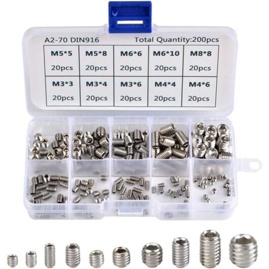 200Pcs Allen Screws Stainless Steel Hexagon Grub Screws Set Metric Professional Metal Accessories M3 M4 M5 M6 M8 Ikodm