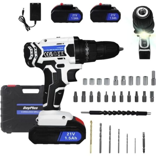 21-Volt Drill 2 Speed Electric Cordless Drill / Driver with Bits Set & 2X Battery