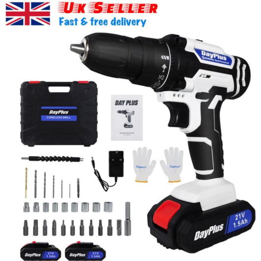 21V Cordless Drill Electric Screwdriver Wireless Driver 25+1 High Torque 45 N.m ,w/ 2x Battery