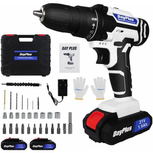 21V Drill 2 Speed Electric led Cordless Drill/Driver w/ Bits Set & 2 Li-ion Battery
