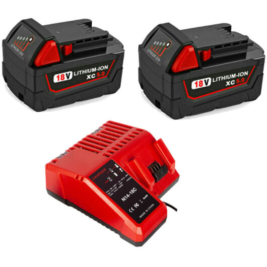 2X Battery & charger for Milwaukee 18V 5000mAh 48-11-1828 48-11-1840 C18B M18BX Li18 M18B4 M18 XC and Milwaukee Charger m18 48-59-1812 48-59-1807