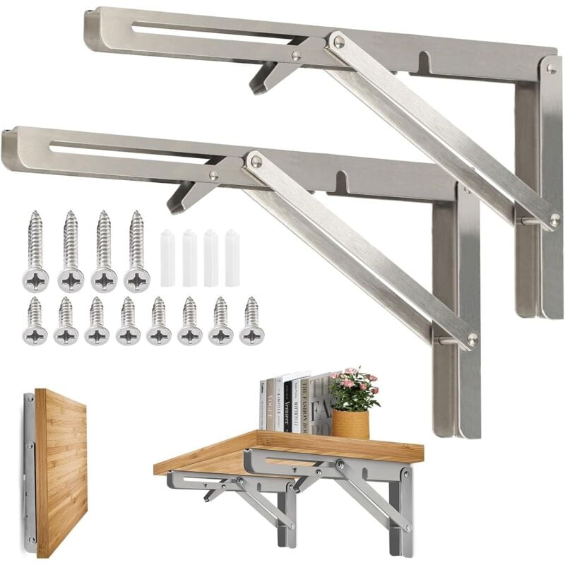 400mm Folding Wall Shelf, 304 Stainless Steel Folding Support for Workbench, Folding Bracket, Wall Shelf Bracket (2 Pieces)